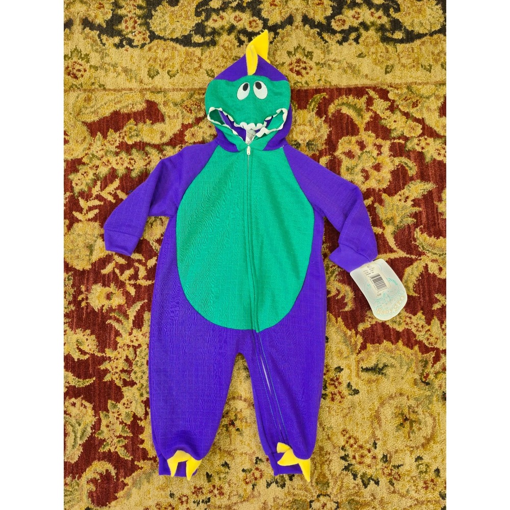 Vintage Babygro Dinosaur Costume Sleeper Purple Green Hooded 12 Months NWT USA